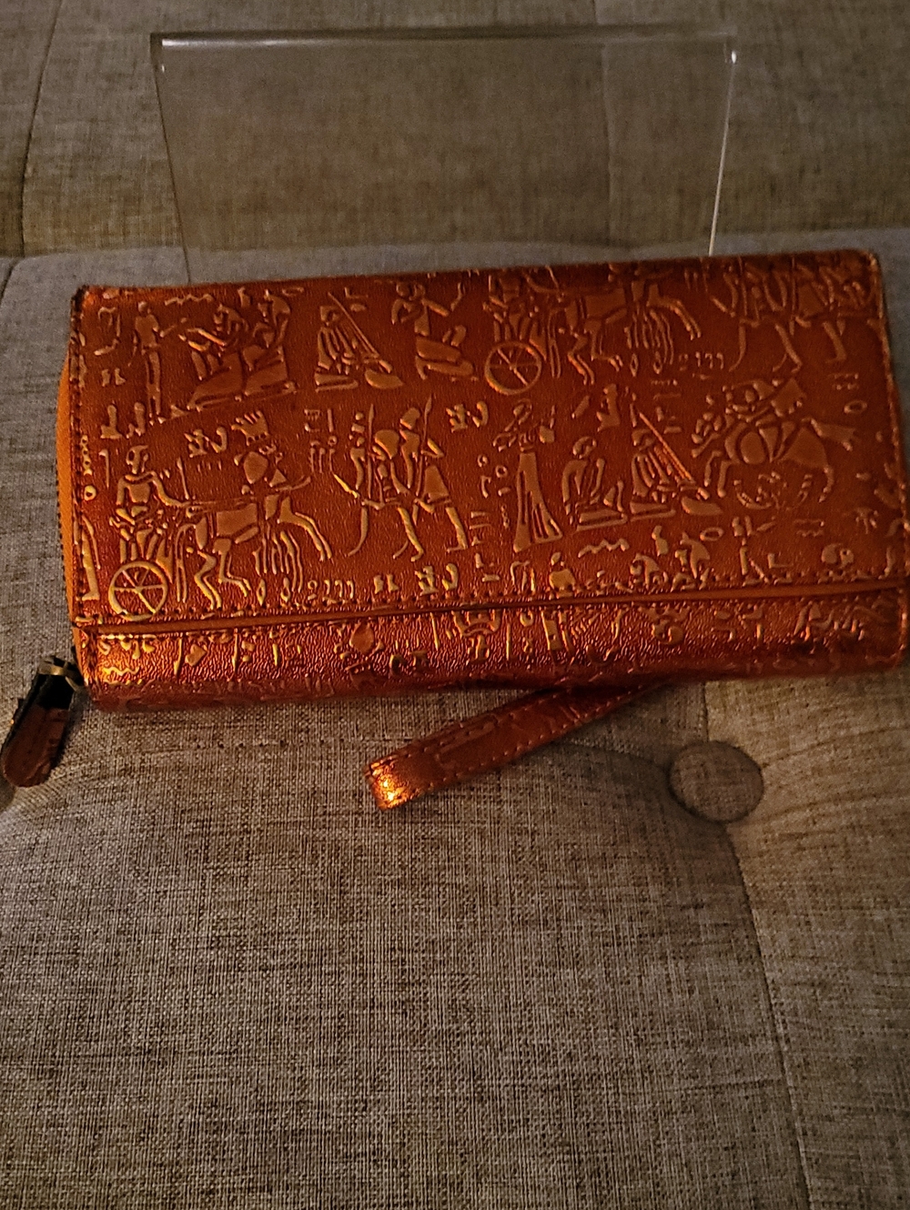 Women's Metallic Orange Embossed Wristlet Wallet 7" X 4"